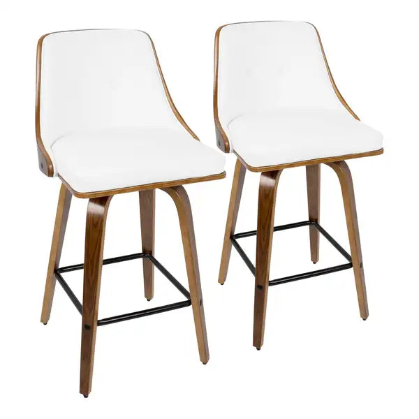 LumiSource Gianna Walnut Counter Stools - Set of 2, Mid-Century Modern