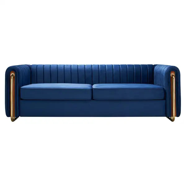 Blue Velvet Sofa - 84" Contemporary Couch for Living Room