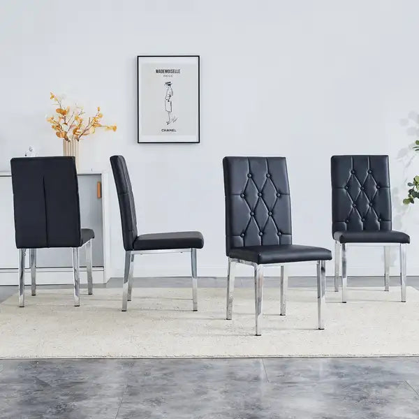 Modern Dining Chair Set of 4 | Upholstered Kitchen Chairs with Button Tufted Backrest | Metal Legs for Restaurant, Office & Home - Minihomy