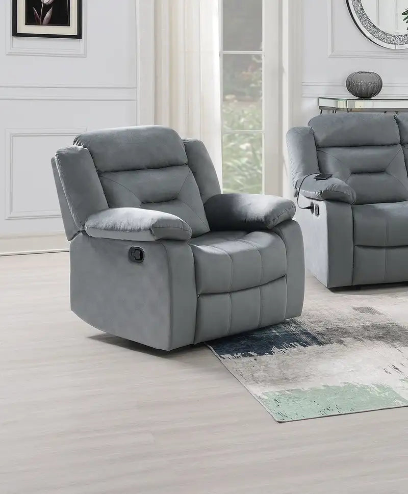 Dark Gray Velvet Recliner Chair - Manual Motion, Plush Armrest