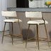 Beige Corduroy Counter Height Bar Stools (Set of 2) - Gold Base, Back & Footrest - Minihomy