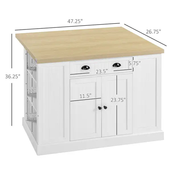 HOMCOM 47" White Kitchen Island with Drop Leaf & Storage