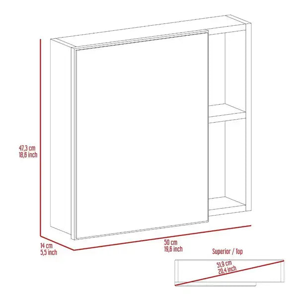 Minsk Medicine Cabinet with Mirror, 2 Shelves - White - Minihomy