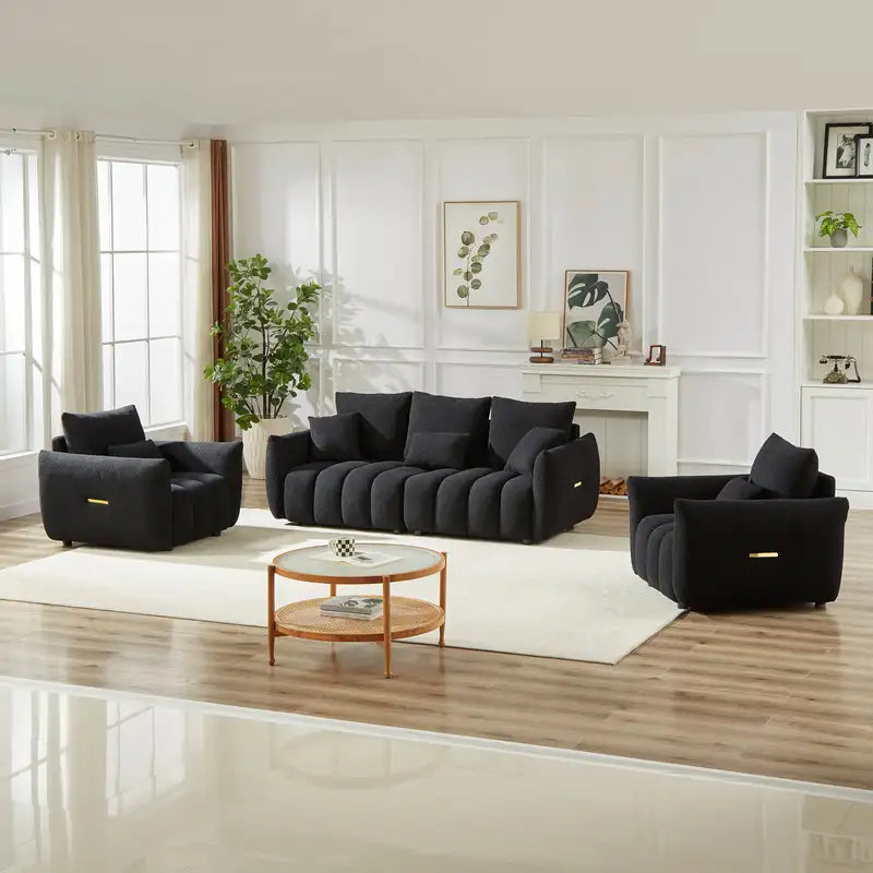 Modern 3-Seater & 2 Single Teddy Sofa Set with Wooden Frame