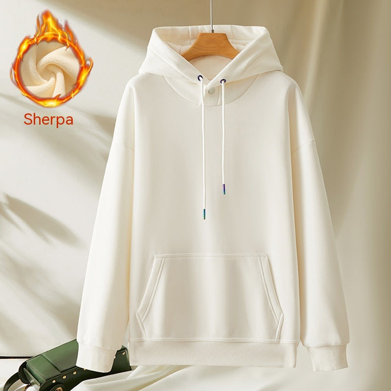 Men's And Women's Casual Fleece And Thick Solid Color Hooded Sweater