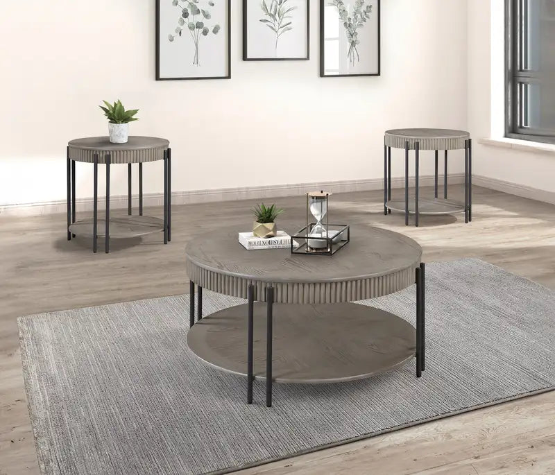 Modern 3-Piece Coffee Table Set w/Storage - Black, Brown, Beige