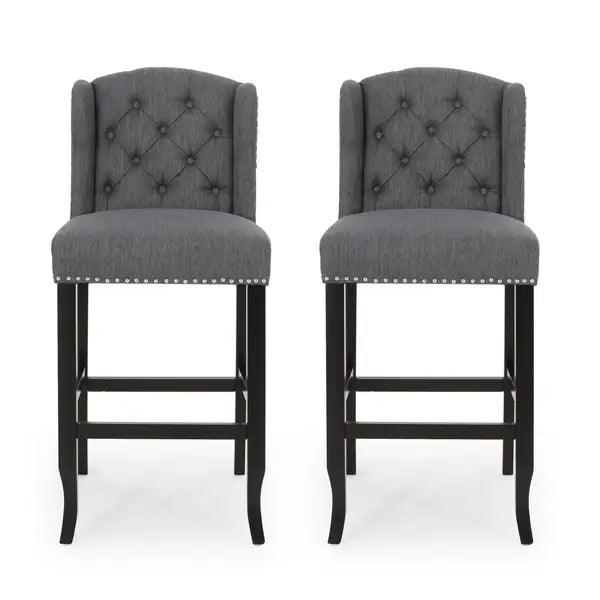 Vienna Tufted Wingback Counter Stools (Set of 2), Charcoal & Dark Brown, 31"