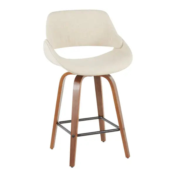 LumiSource Fabrico Mid-Century Walnut & Cream Counter Stools (Set of 2)