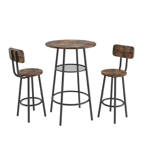 Bar Table Set with 2 Backrest Bar Stools & Partition - Minihomy