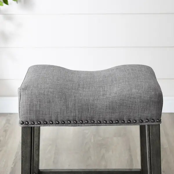 CoCo Upholstered Backless Saddle Seat Counter Stools 24" height Set of 2, Gray - Minihomy