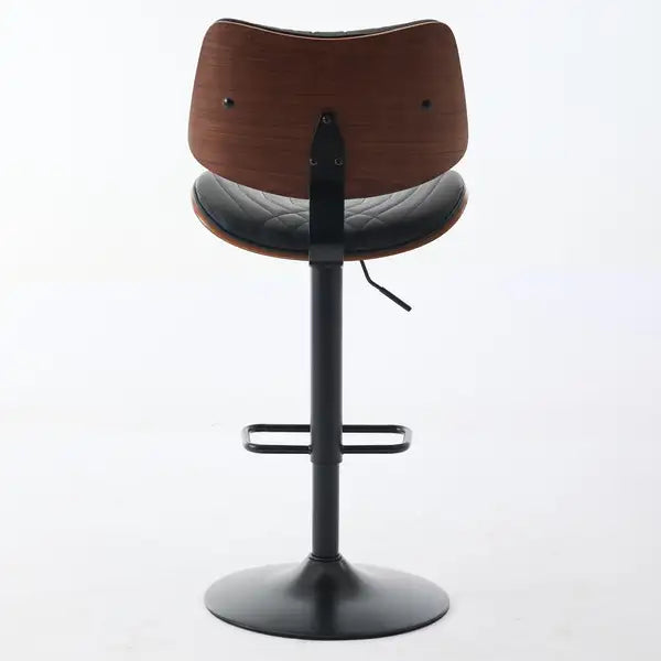 Black Leather Swivel Bar Stools, Mid Century Modern Adjustable Counter Height for Kitchen & Dining Room - 1 Chair - Minihomy