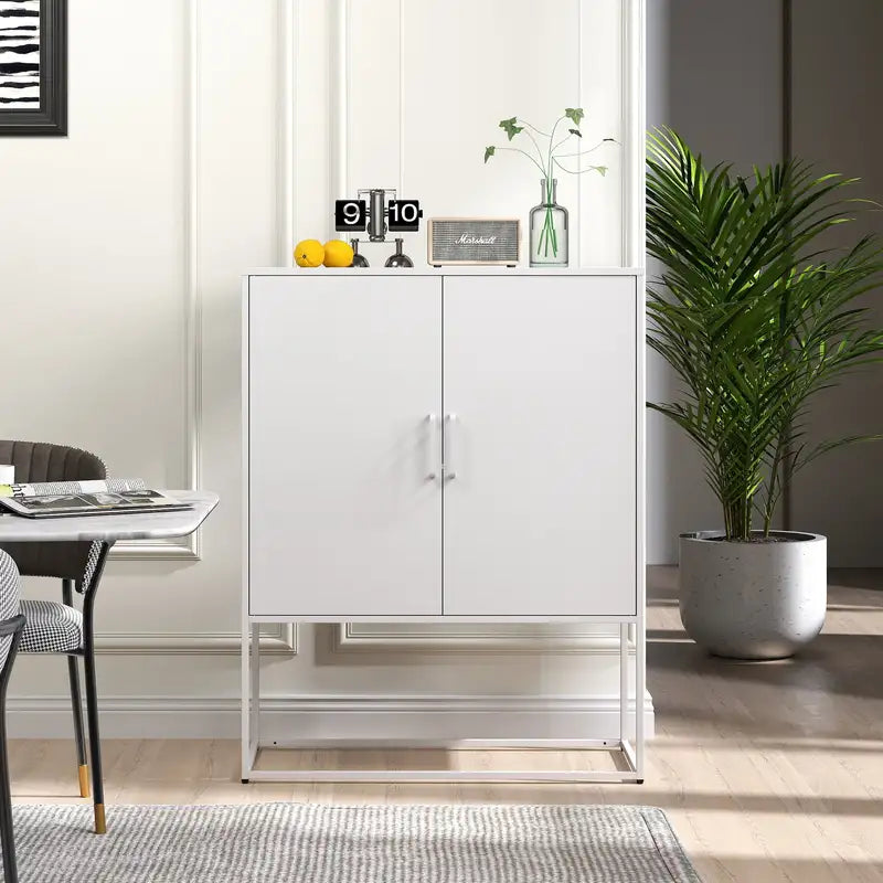 Heavy Duty Metal Buffet Sideboard | Modern Steel Cabinet w/ Magnetic Doors