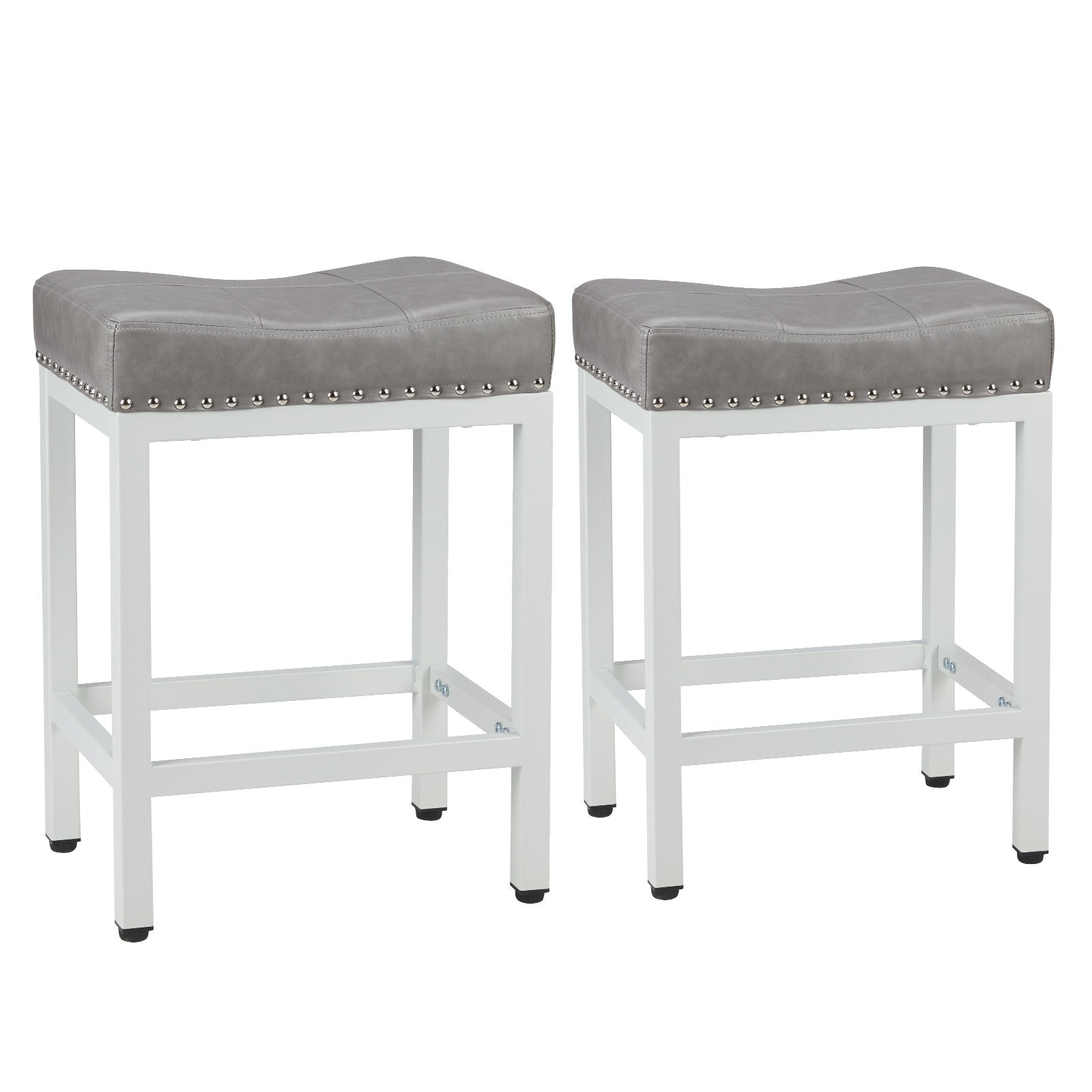 Modern Steel Frame Lounge Stools with Leather Cushions, Grey, 2 Pack