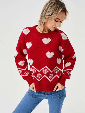 Women's Loose Casual Cozy Heart Sweater