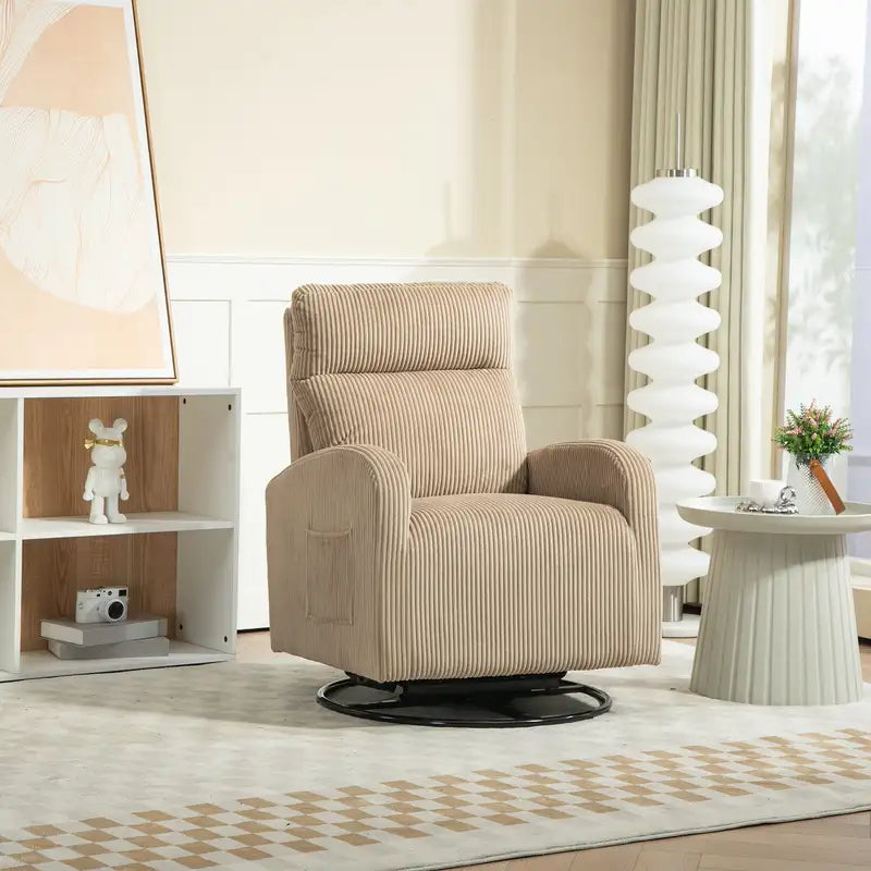 JiaDa Light Brown Flannel Swivel Glider Rocking Chair - Nursery