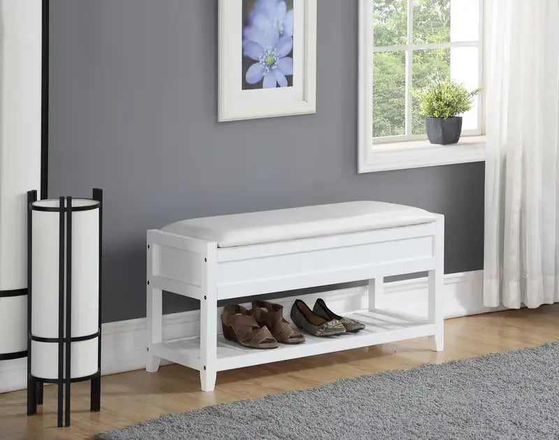 White Rouen Shoe Storage Bench - Compact Entryway Seating