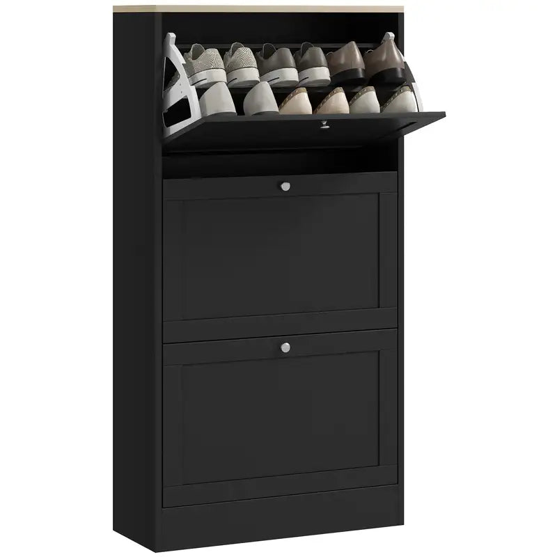 HOMCOM 18-Pair Shoe Cabinet: 3 Drawers, Adjustable Shelves, Black