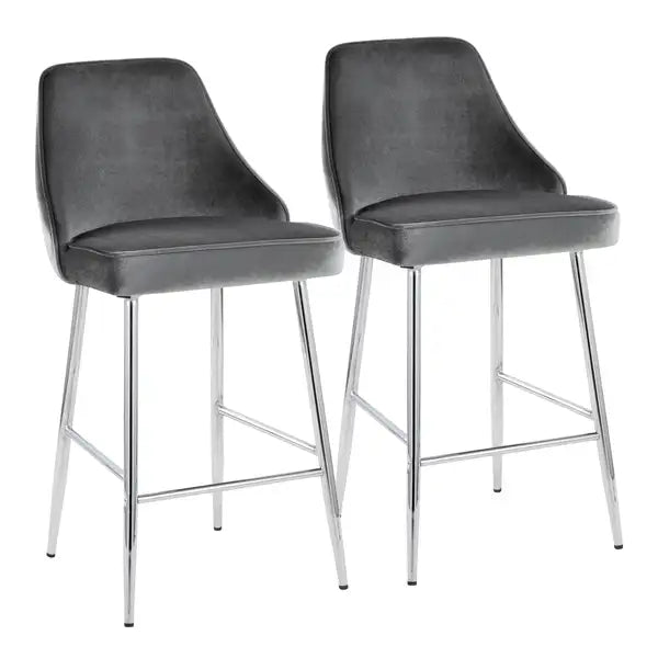 LumiSource Marcel Blue Velvet Counter Stools - Set of 2, Chrome Base