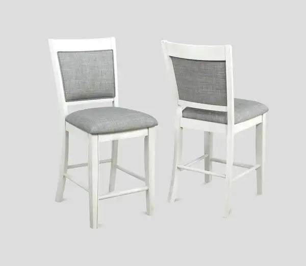 White & Gray Farmhouse Linen Counter Height Bar Stools (2-Pack)