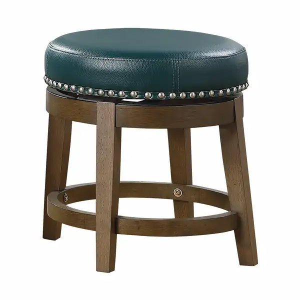 Green Faux Leather Swivel Stools (Set of 2) - Brown Wood Frame