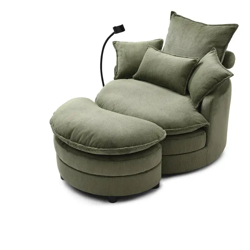 Modern Swivel Barrel Chair with 4 Pillows - Green Accent Chair