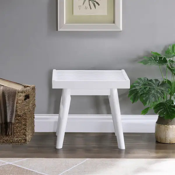 White Solid Wood Slatted Bench (19") - Larwich