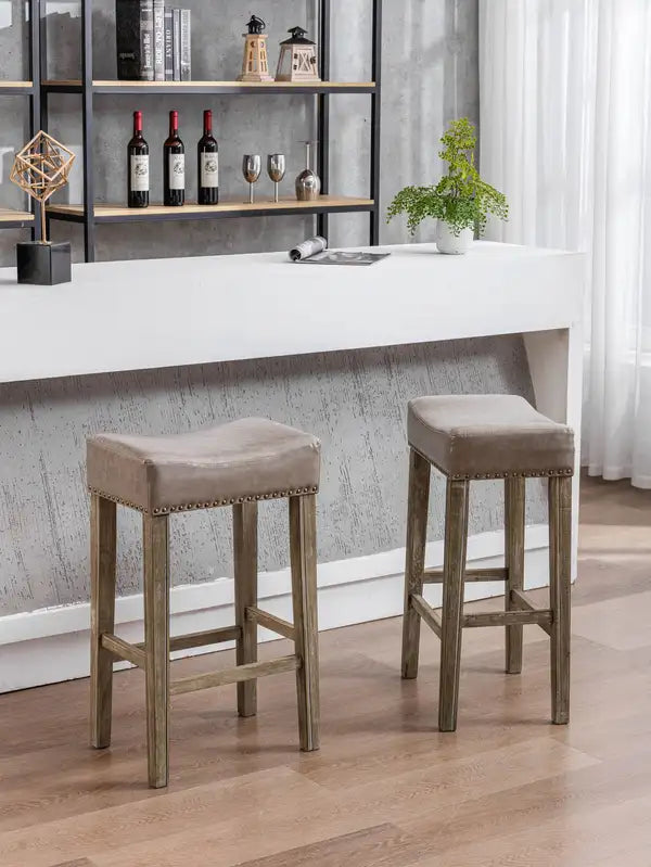 29" Gray Counter Height Bar Stools Set of 2 - Faux Leather Backless Kitchen Island Chairs - Minihomy