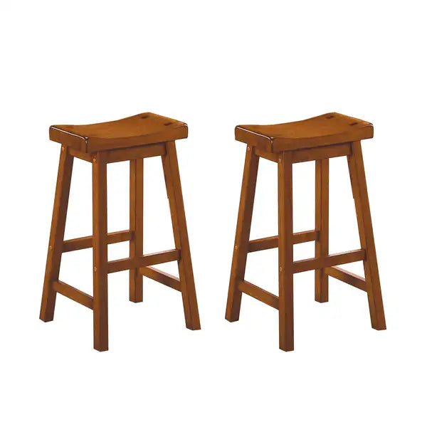 Oak Bar Stools - 29" Saddle Seat, 2-Piece Set, Casual Dining