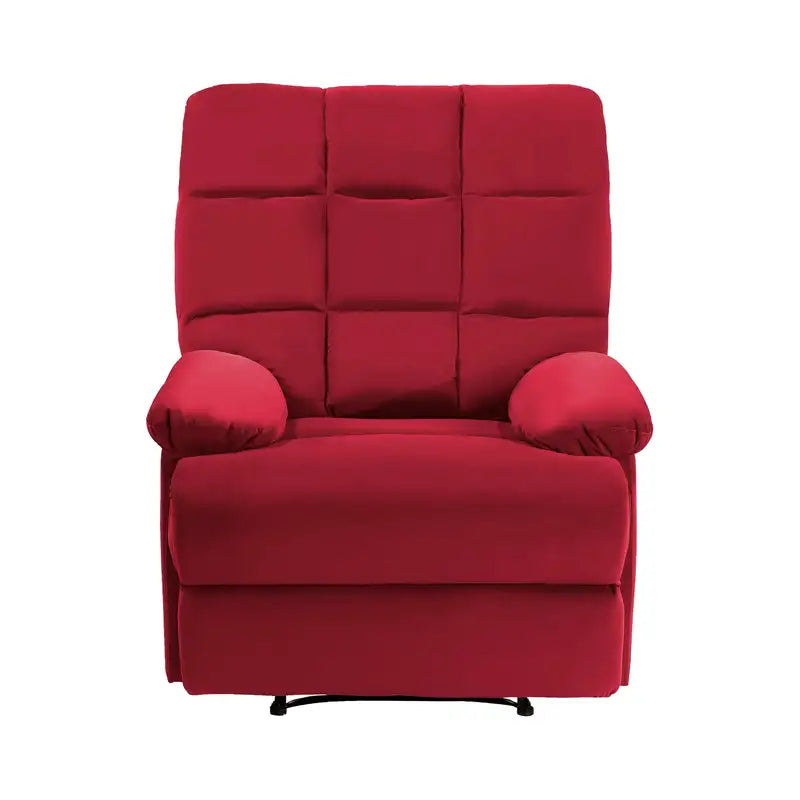 Red Velvet Recliner Chair - Modern Tufted Pillowtop Arms, Solid Wood