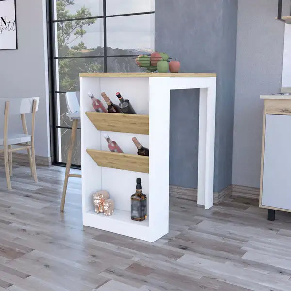 White & Macadamia DeSoto Wine Kitchen Island - Storage Pedestal