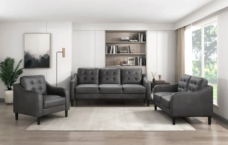 Gray Microfiber Sofa Set: 3-Piece Sofa, Loveseat, Chair