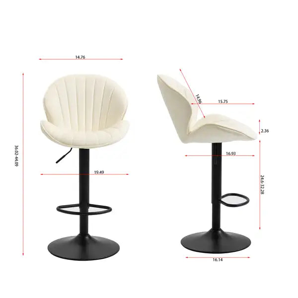 Adjustable Bar Stools Set of 2 with Back & Footrest - Cream Counter Height Bar Chairs - Minihomy