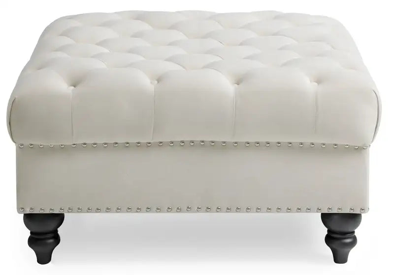 Elegant Ivory Traditional Storage Ottoman