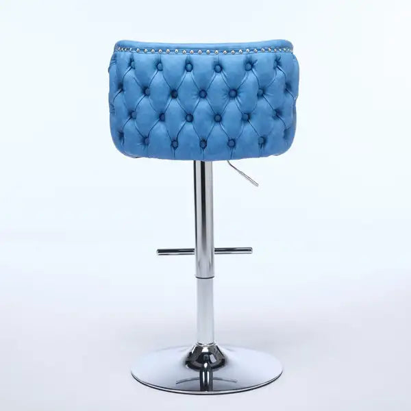 Blue Swivel Barstools Set of 2 - Adjustable Height, Chrome Base, Tufted PU Leather - Minihomy