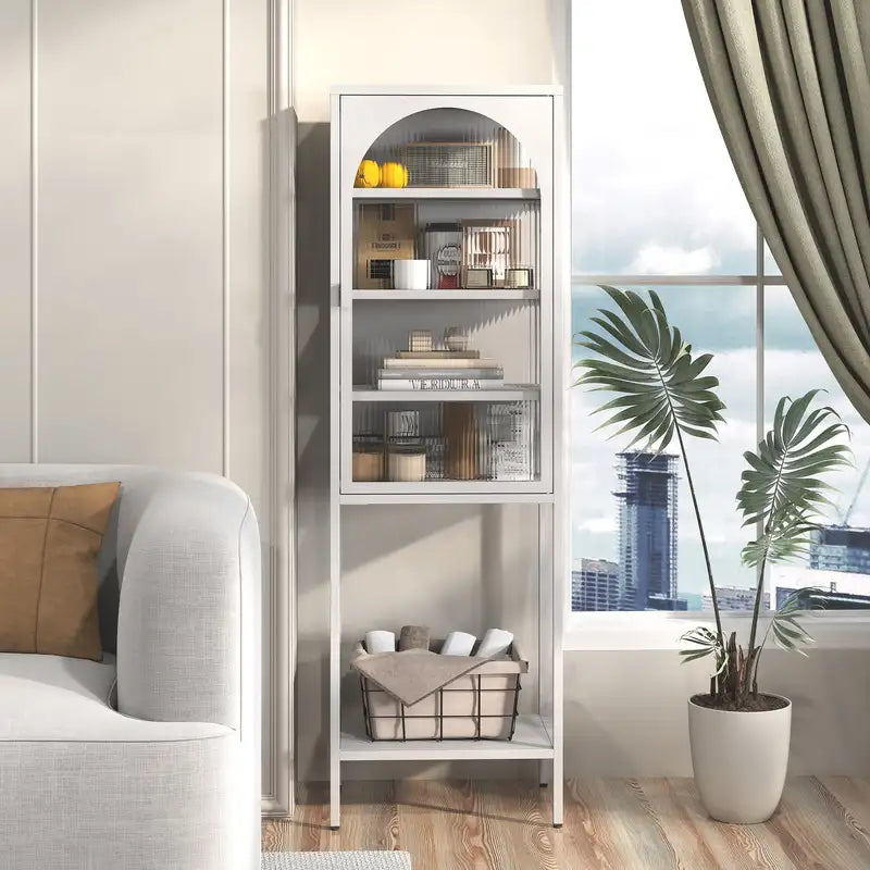 5-Tier Metal Glass Door Display Cabinet - Adjustable Shelves for Home