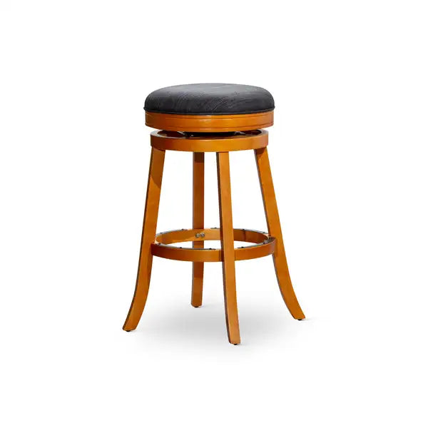 30 Inch Natural Finish Bar Stool with Charcoal Fabric Seat - Minihomy