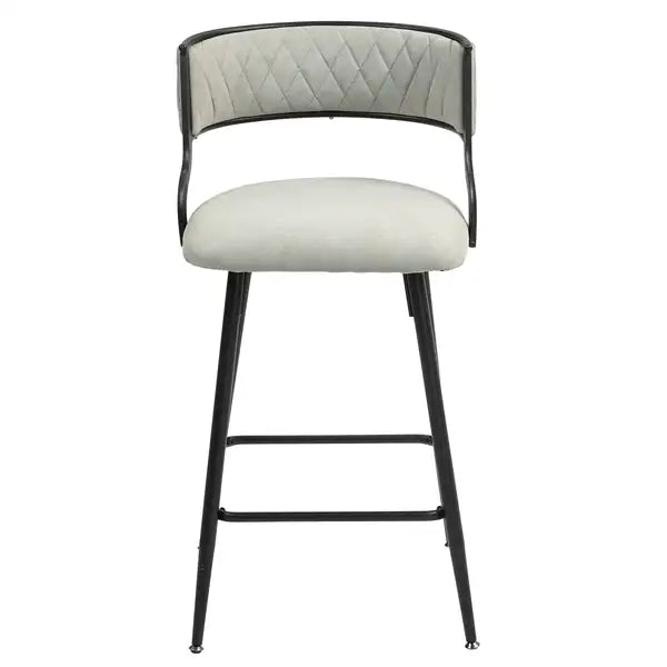 Beige Counter Height Bar Stools (Set of 2) - 26" PU Leather, Black Base