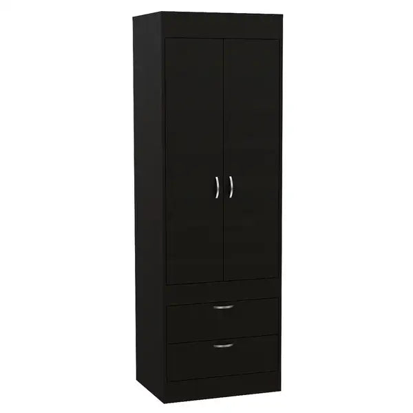 Lisboa Armoire with Double Doors, Two Drawers & Metal Handles - Rod Included - Minihomy