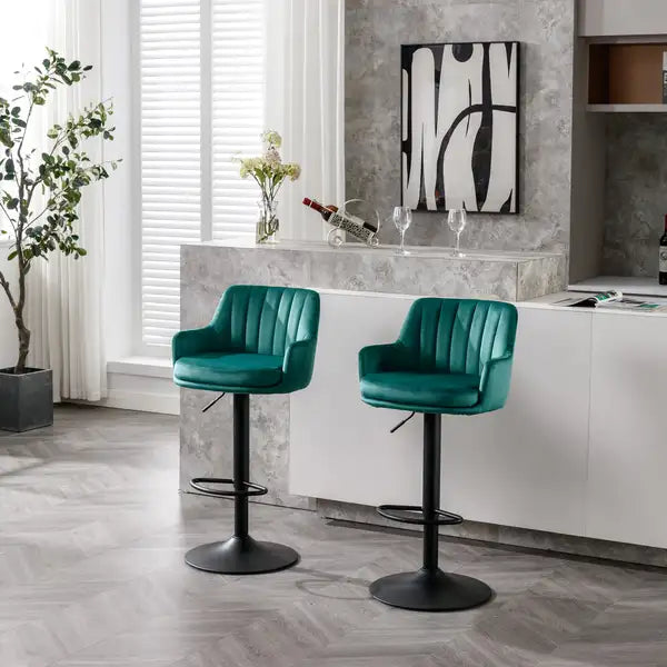 Adjustable Bar Stools with Backrest & Footrest - Set of 2 - Green Counter Height Bar Chairs for Kitchen, Pub - Minihomy