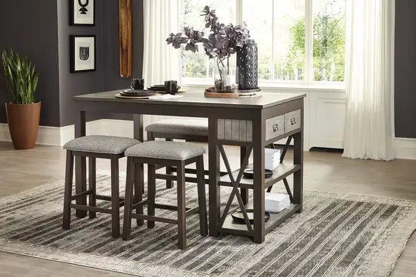 Modern Counter Height Bar Stools, Set of 2, Gunmetal Gray Fabric Seat - Minihomy