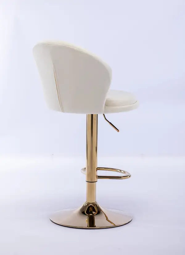 Cream Velvet Swivel Bar Stools Set of 2 - Chrome Base, Adjustable Height - Minihomy