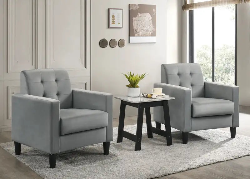 Gray Velvet Armchair & End Table Living Room Set - Hale