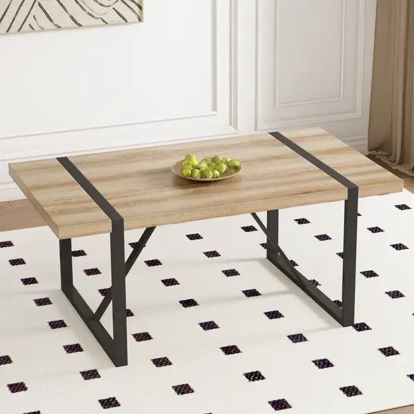 Industrial Farmhouse Dining Table - Rectangular, 2.3" Thick MDF Top, Black Metal Legs - 1529