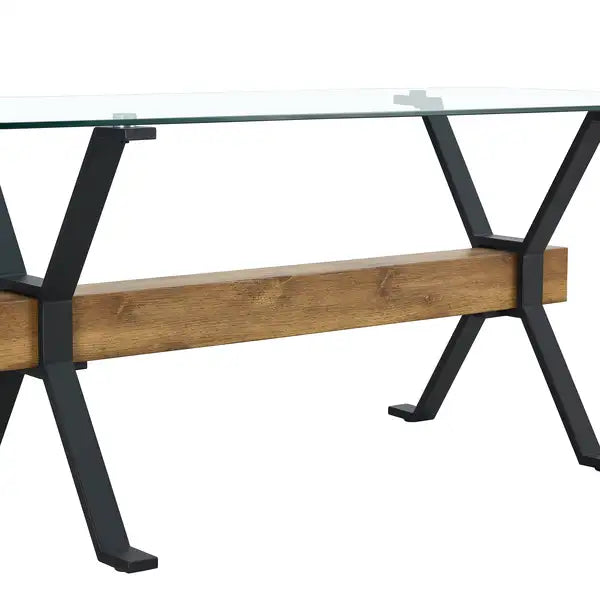 Modern Tempered Glass Dining Table with Black Metal Legs - 70.9" x 35.4" x 30" - Home & Office Use - Minihomy