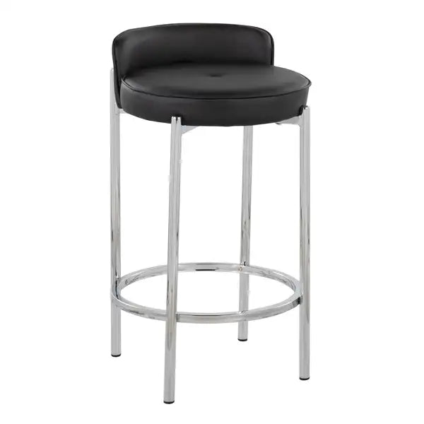 LumiSource Chloe Counter Stools - Set of 2, Chrome & Black Faux Leather