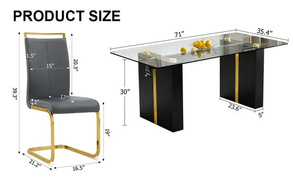 Modern Glass Dining Table Set for 6-8 | Minimalist Rectangle Table & Chairs - Minihomy