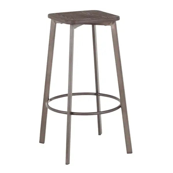 LumiSource Clara Industrial Bar Stools - Set of 2 - Antique Metal & Bamboo