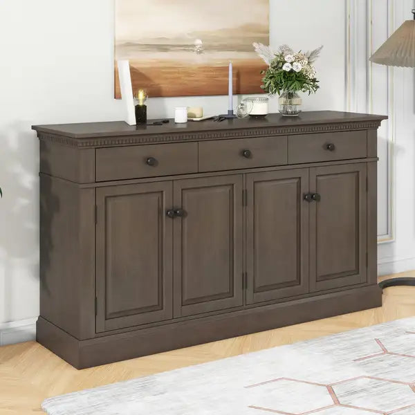 Retro Sideboard with Storage - 3 Drawers, 2 Compartments (Taupe)