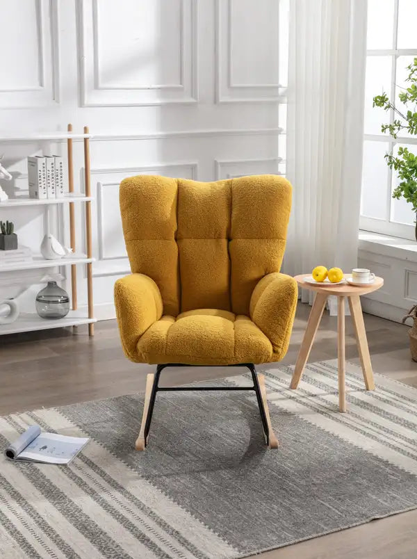 Yellow Mid-Century Modern Rocking Chair - Tufted & Padded