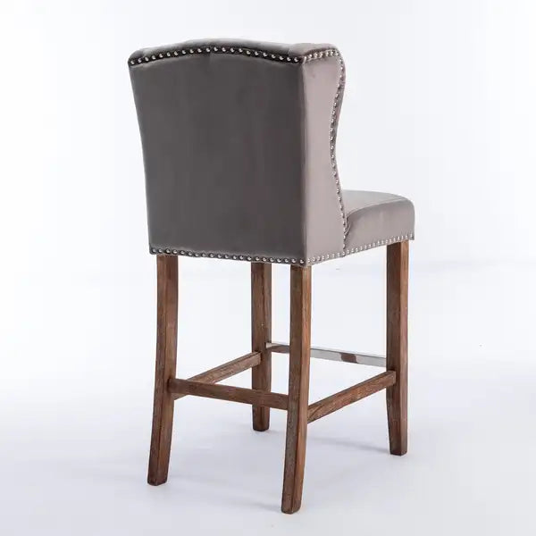 Grey Upholstered Wingback Bar Stools (Set of 2) - 27" Seat Height - Minihomy